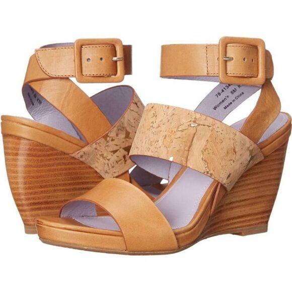 Johnstone & Murphy Women's Brown Ankle Strap Open Toe Wedge Heel Sandal Size 9M - Picture 1 of 14